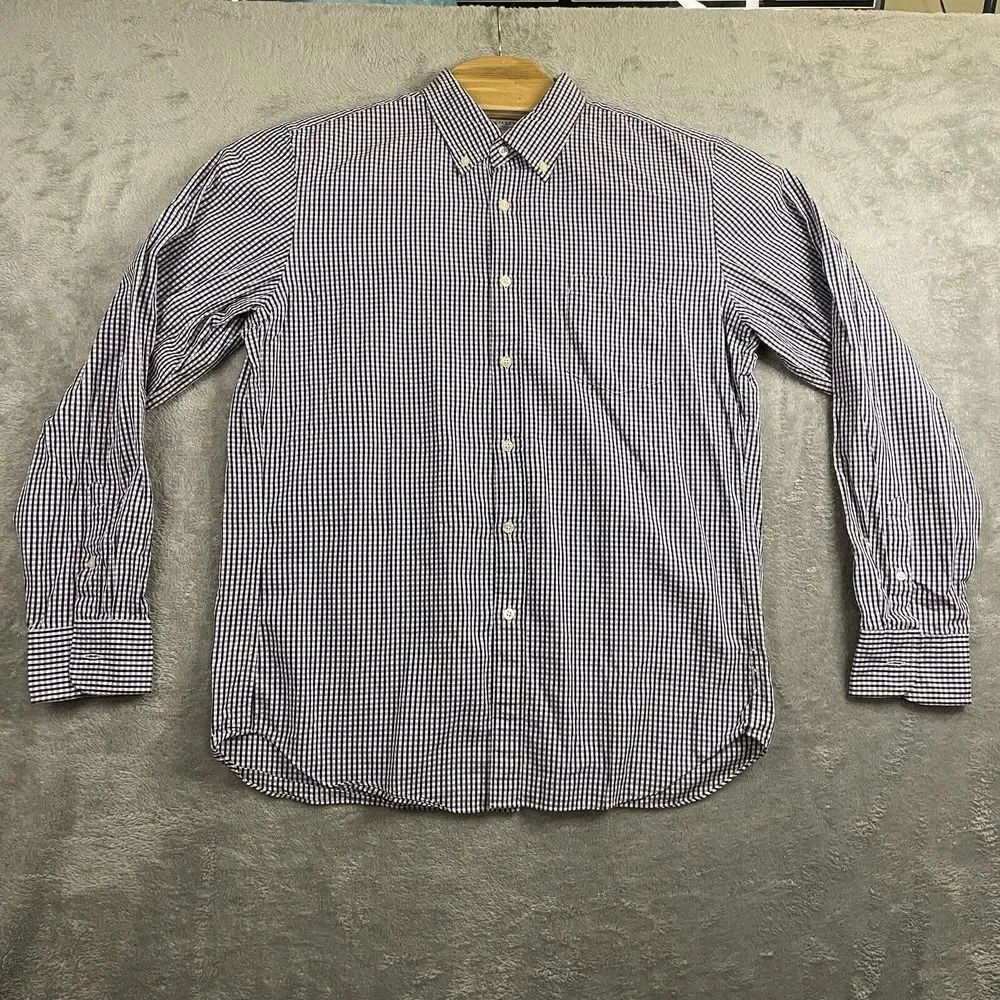 J Crew Mens L Blue White Plaid Checkered Washed‎ Casual Long Sleeve Button Shirt